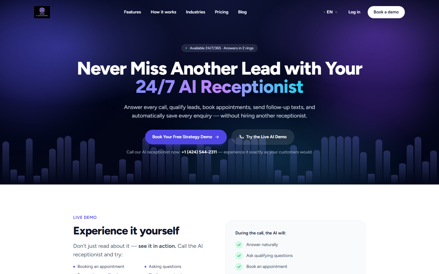 TriviQ AI Receptionist screenshot